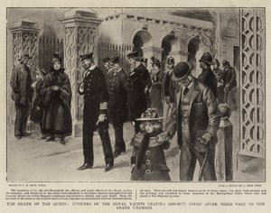 女王の死、王室ヨットの将校、死の部屋への訪問後にオズボーンハウスを去る 作： Charles Edwin Fripp